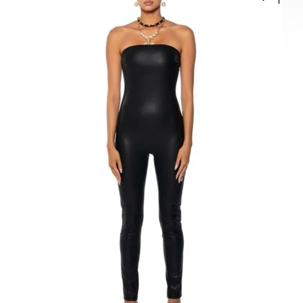 Strapless Faux Leather Jumpsuit
